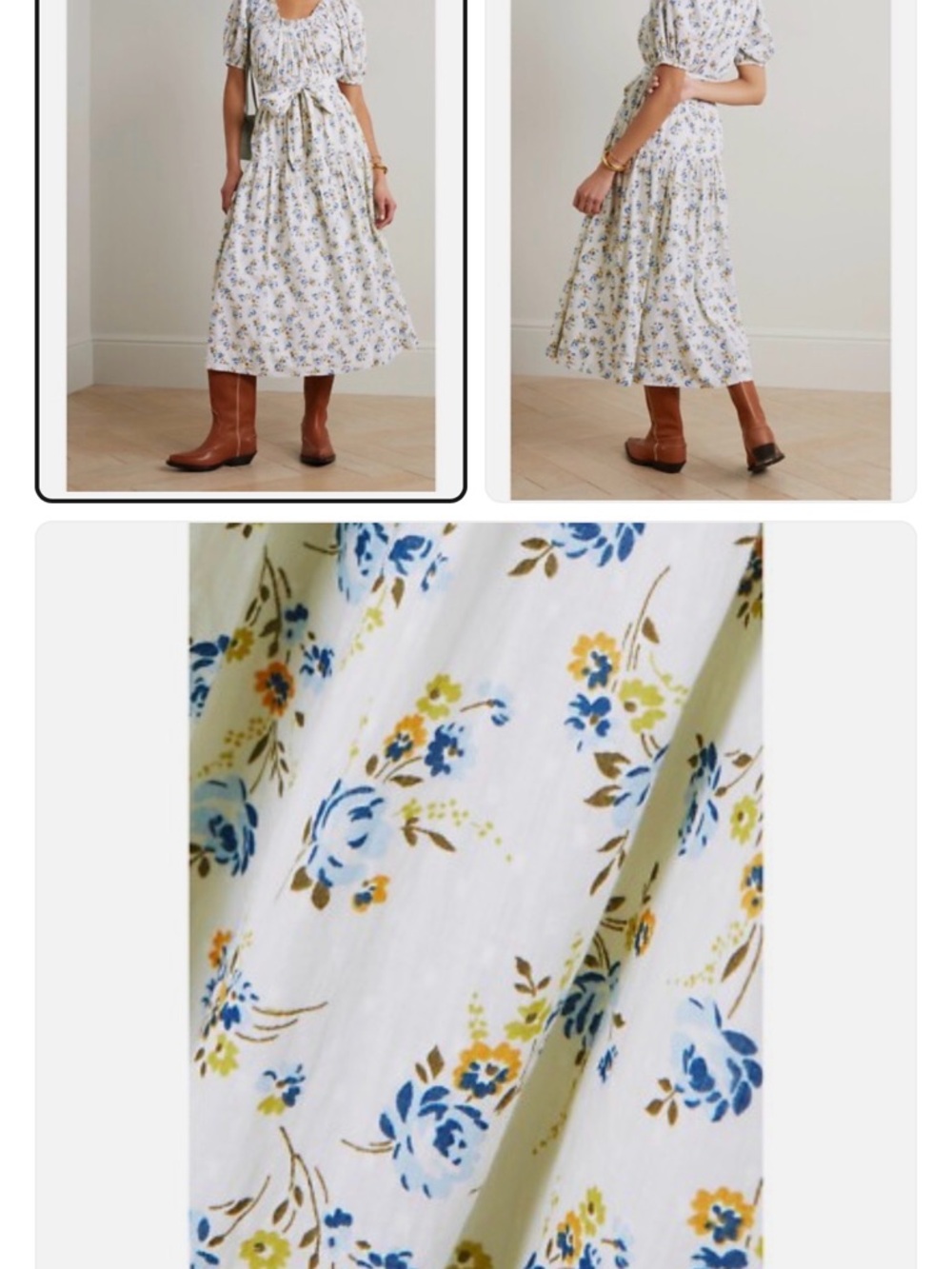 THE GREAT. Cream Maxi Dress with Blue Floral Motif - Picture 5 of 6